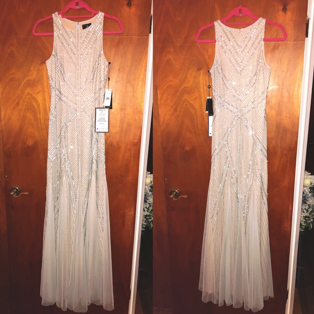 NWT Blush Silver Adriana Papell Gown Prom Wedding